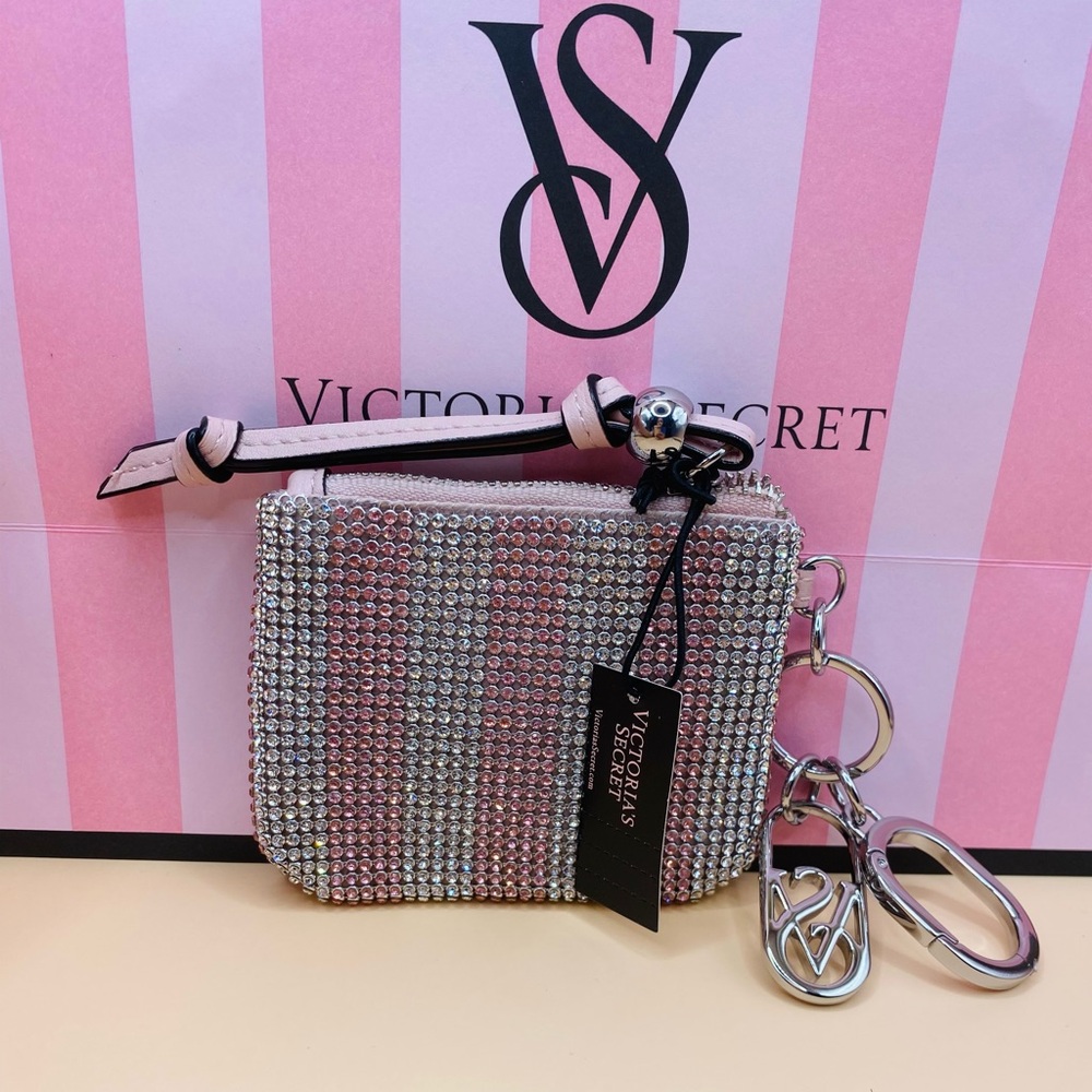 Victoria's Secret Sparkling Rhinestone Pouch Bag Charm Keychain Pretty Blossom